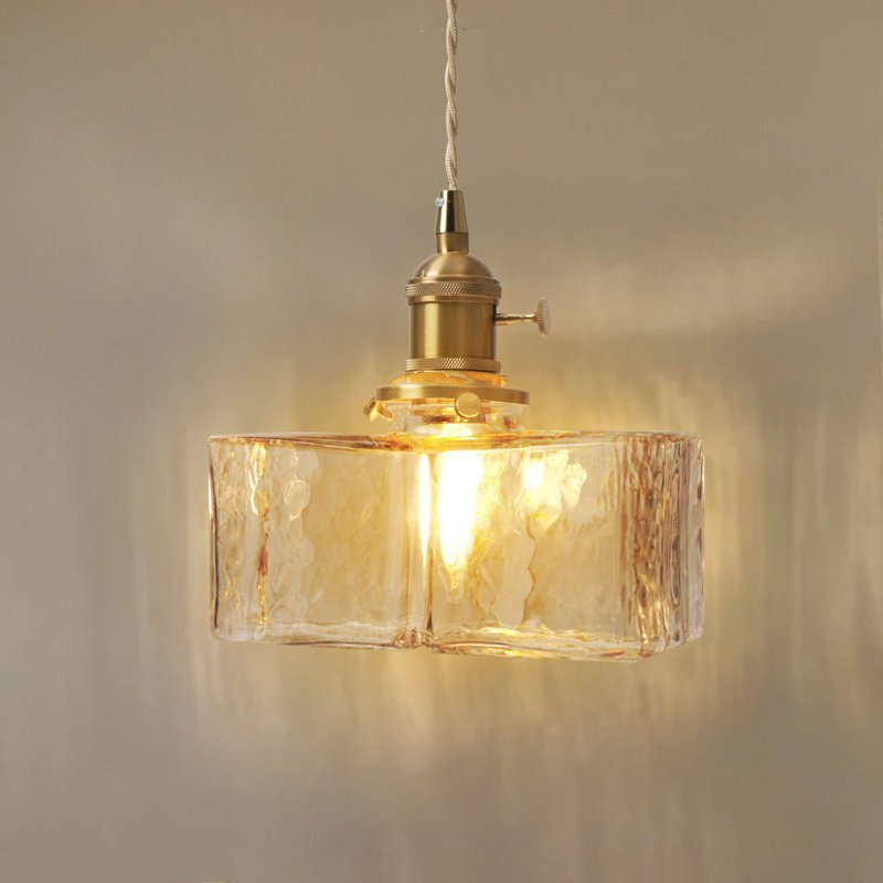 JackonLux Textured Square Glass Pendant Light with Brass Fixture product view 4