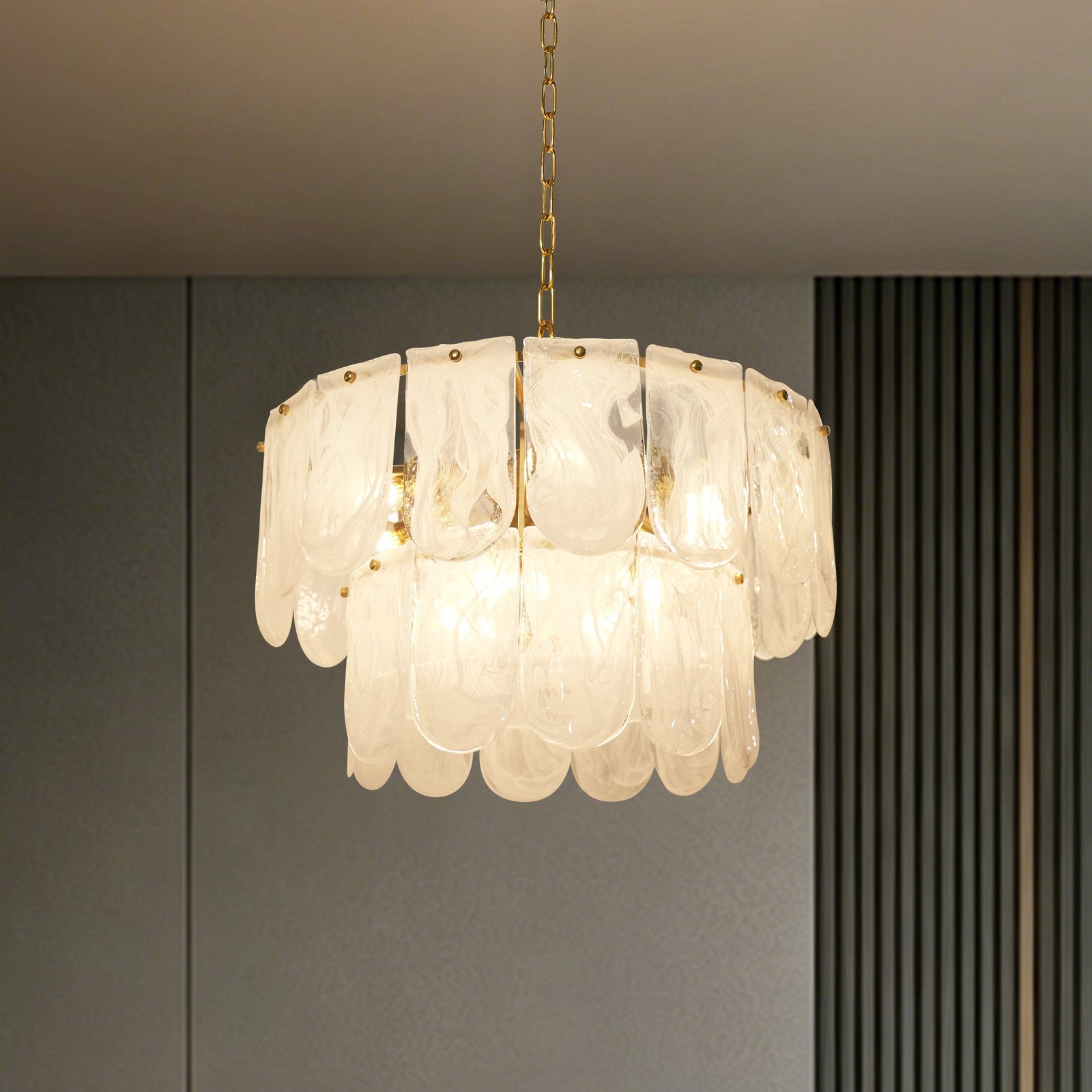 JackonLux 2-Tier Water-Ripple Cloud Glass Chandelier