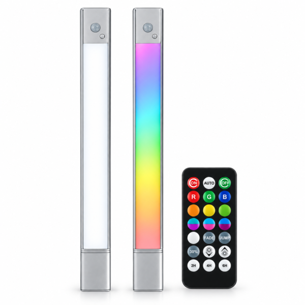 JackonLux rechargeable RGB motion sensor under cabinet lights with remote, 2 pack