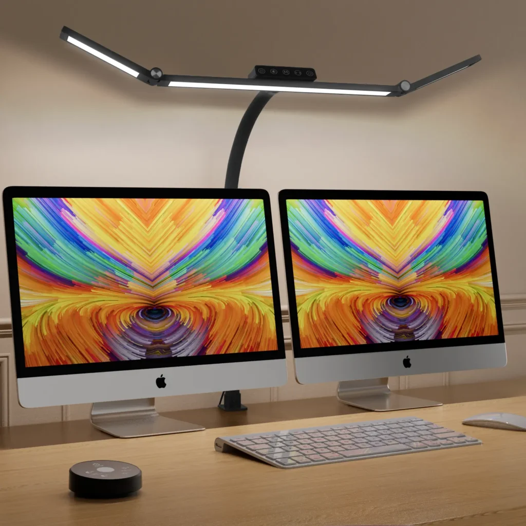LED Desk Lamp for Dual Monitors – 30" Wide, 24W, 5 Color Temperatures & Remote