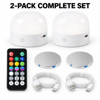 Rechargeable Magnetic RGB Puck Lights with Remote, 2-Pack: two-Light Kit Product View