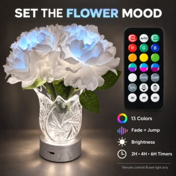 Rechargeable RGB Flower Lamp with Remote – Peony or Rose: peony Remote Functions