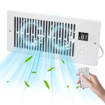 White smart 4x10 register booster fan with digital thermostat and remote control