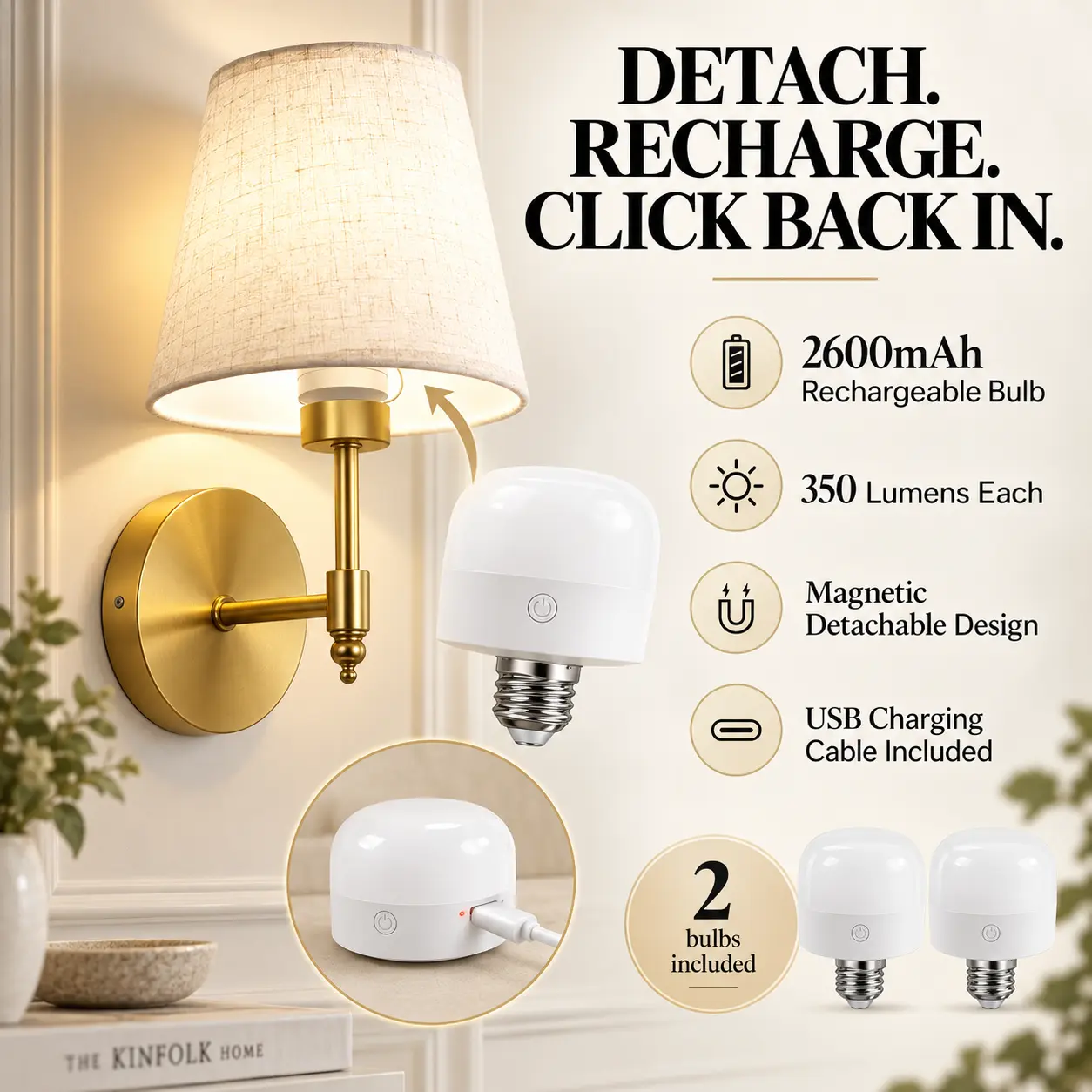 Rechargeable Cordless Wall Sconces with Remote, Set of 2: detachable Rechargeable Battery Box