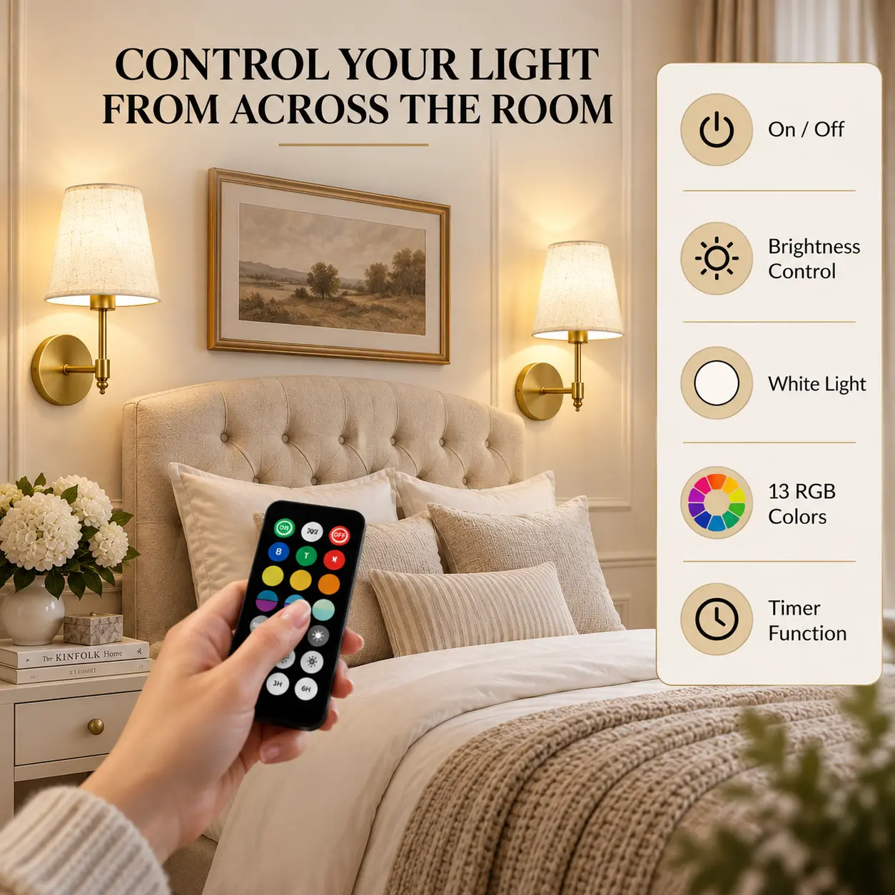 Rechargeable Cordless Wall Sconces with Remote, Set of 2: remote Lighting Controls