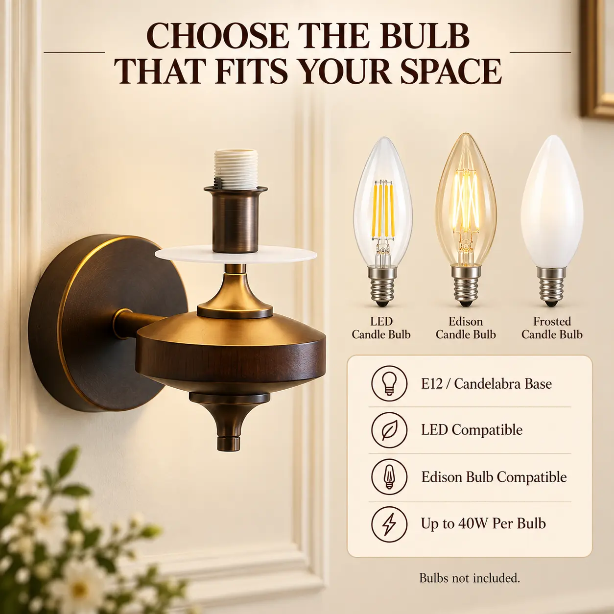 Retro Wall Sconces Set of 2 with Walnut Wood & Fabric Shades: bulb Compatibility