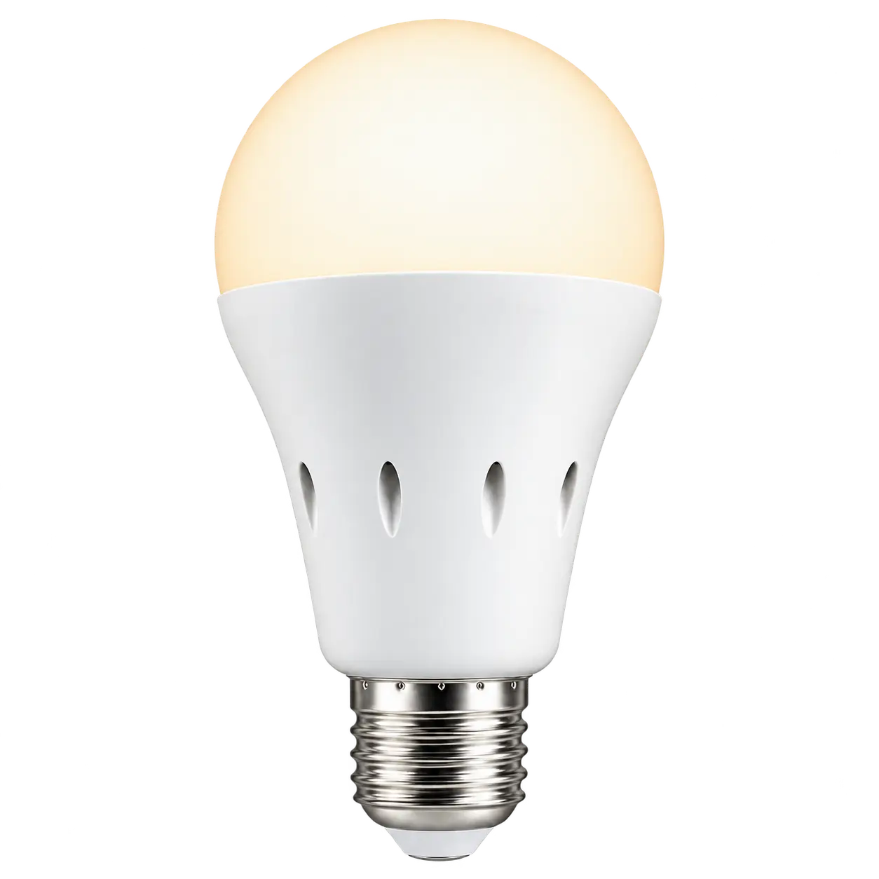 Emergency LED light bulb shown with a 3000K warm-white glow