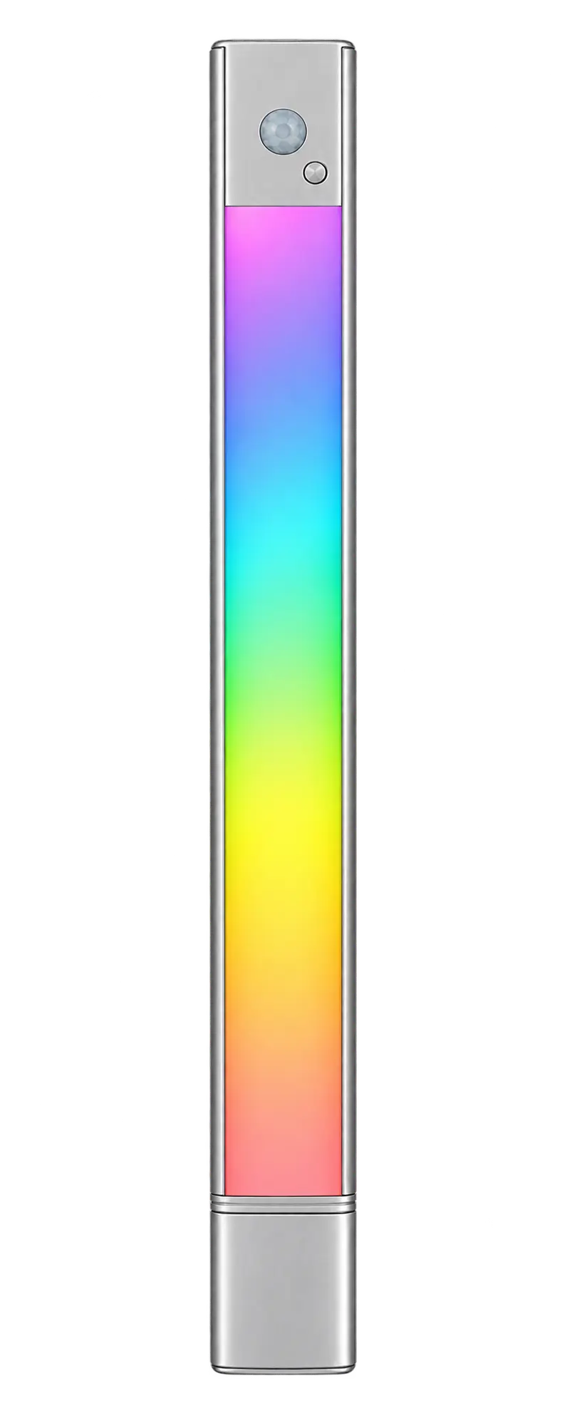 Slim silver RGB color-changing cabinet light with motion sensor
