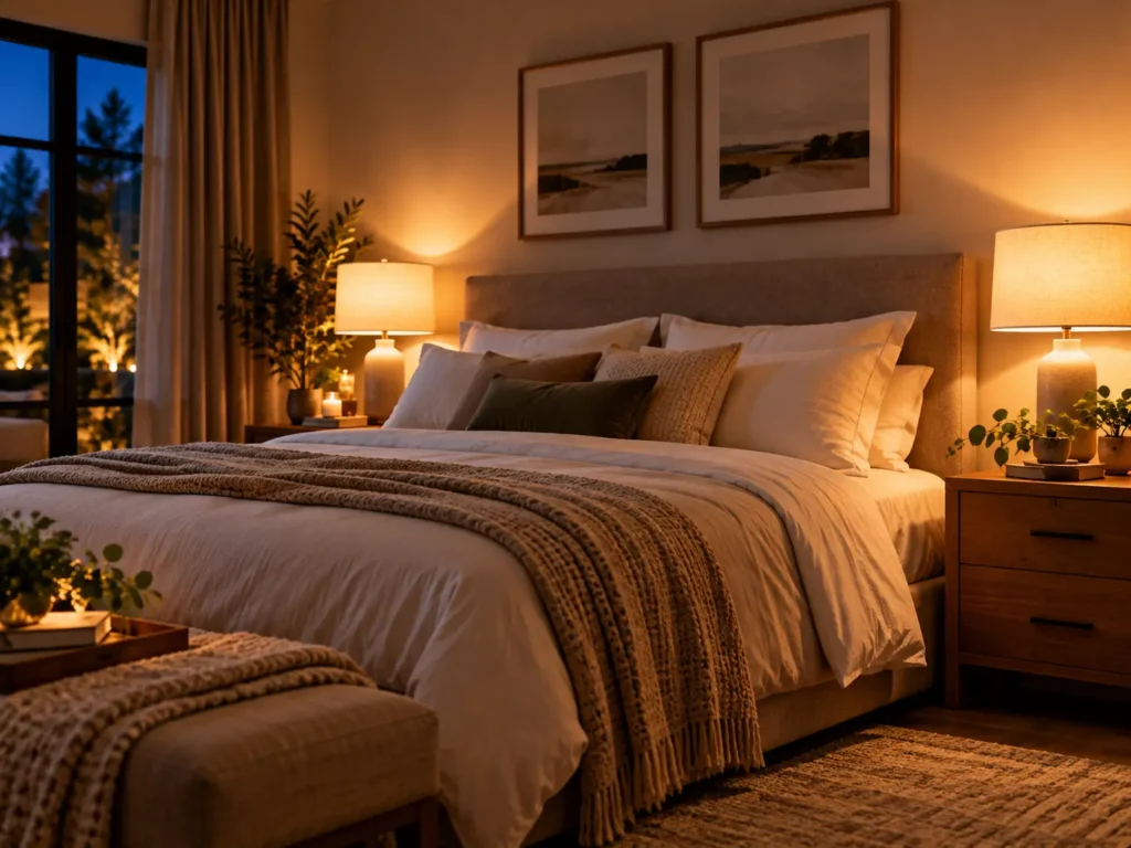 Comfortable layered bedroom lighting
