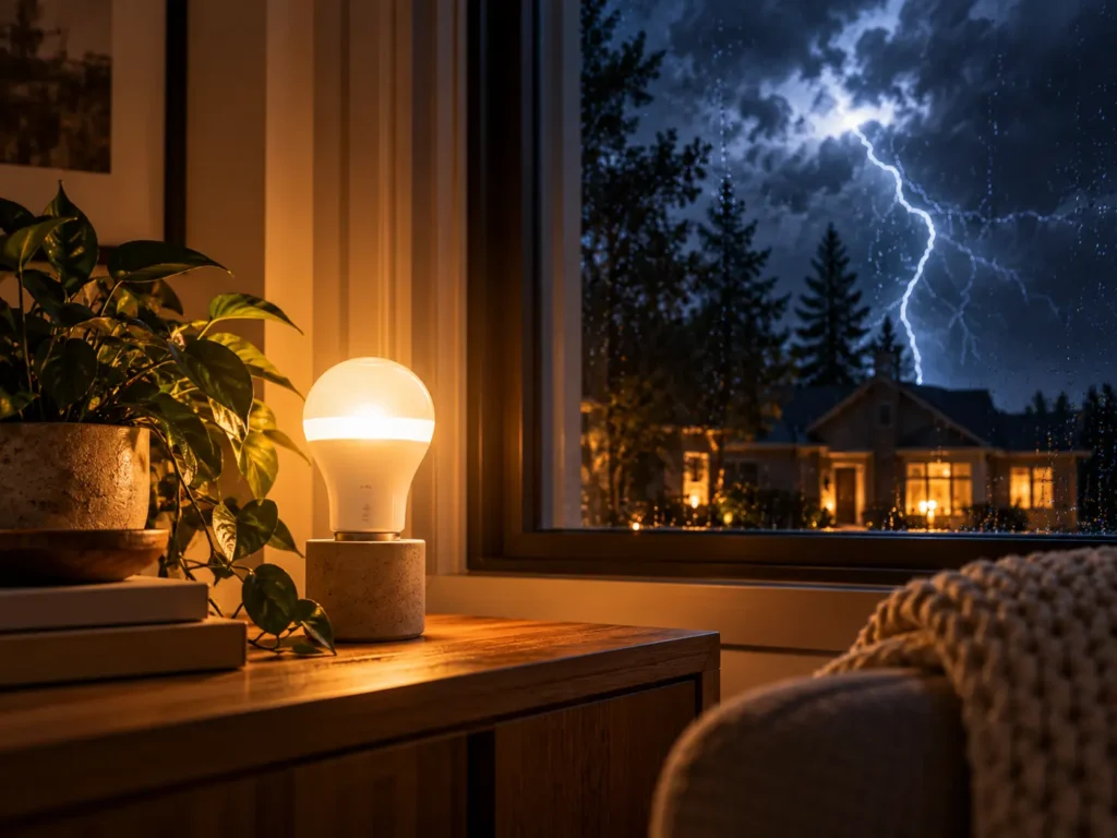 Emergency bulb lighting during a storm