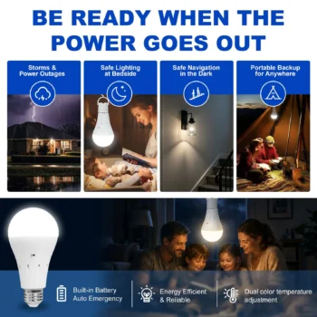 Rechargeable Emergency Light Bulbs, 12 Pack – 800 Lumens: power Outage Uses