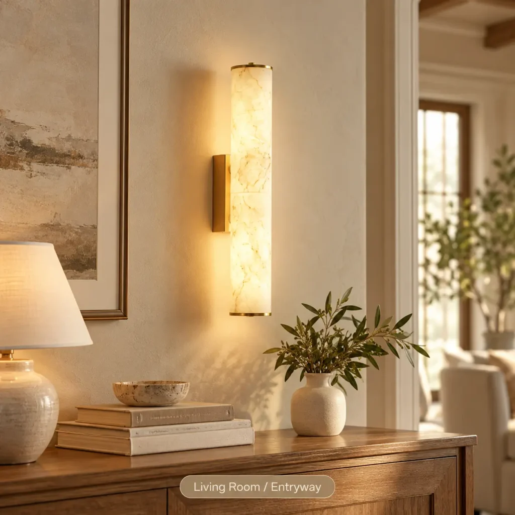 Natural Alabaster Cylinder Wall Sconce – 19.7-Inch Dimmable LED