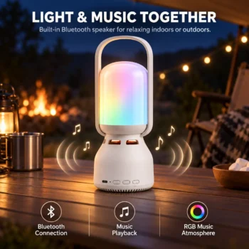 Rechargeable Camping Lantern with Bluetooth Speaker: light and Music Features