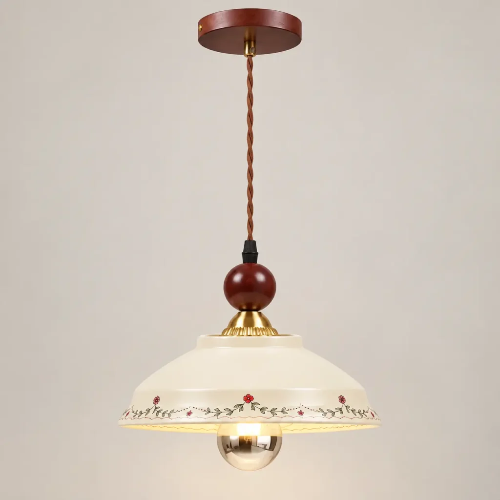 Vintage Floral Ceramic Pendant Light – Adjustable Hanging Cord