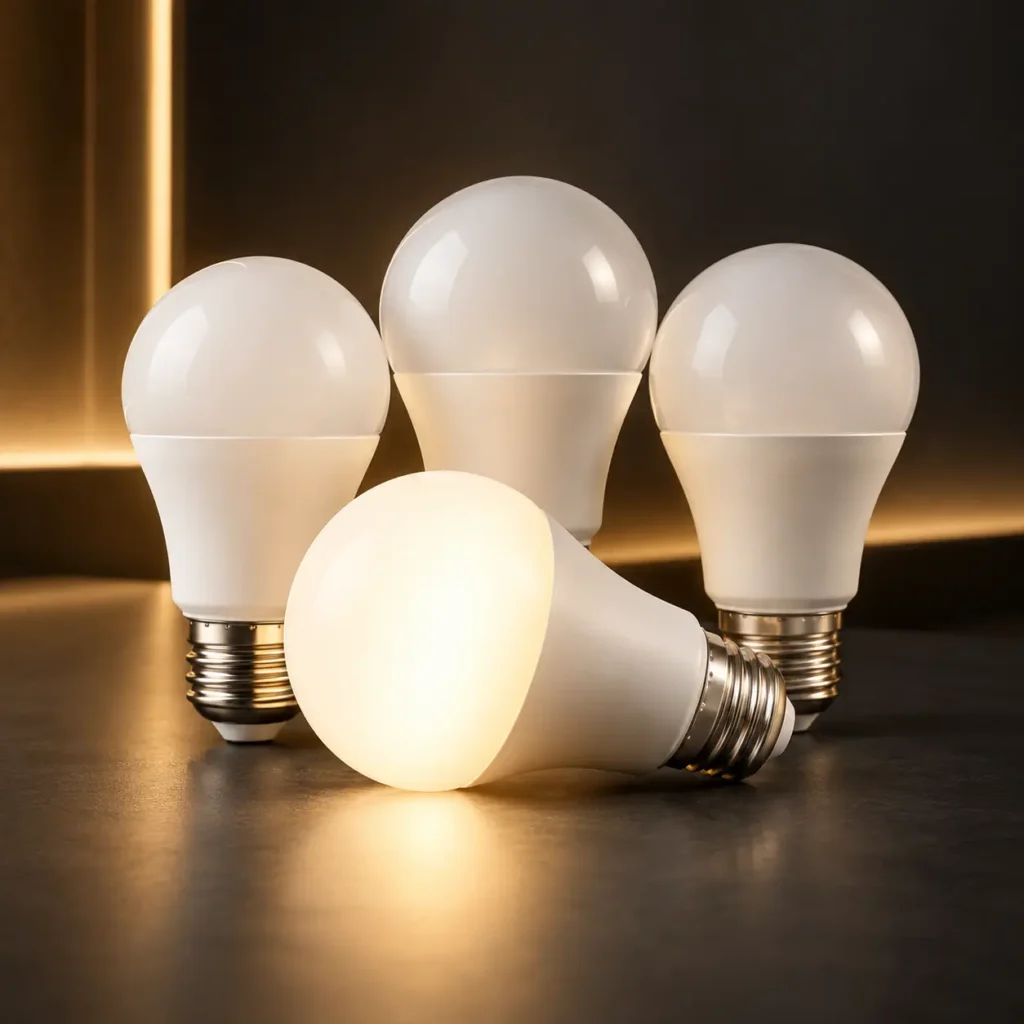 Rechargeable emergency LED light bulbs displayed on a dark surface