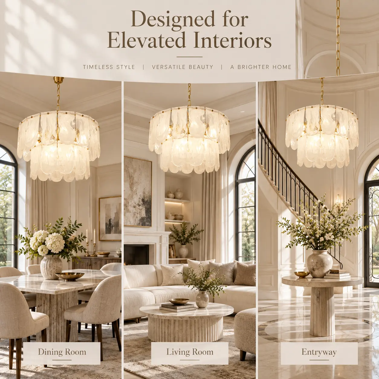 9-Light 2-Tier Water Ripple Cloud Glass Chandelier with Gold Chain: multi-Room Use
