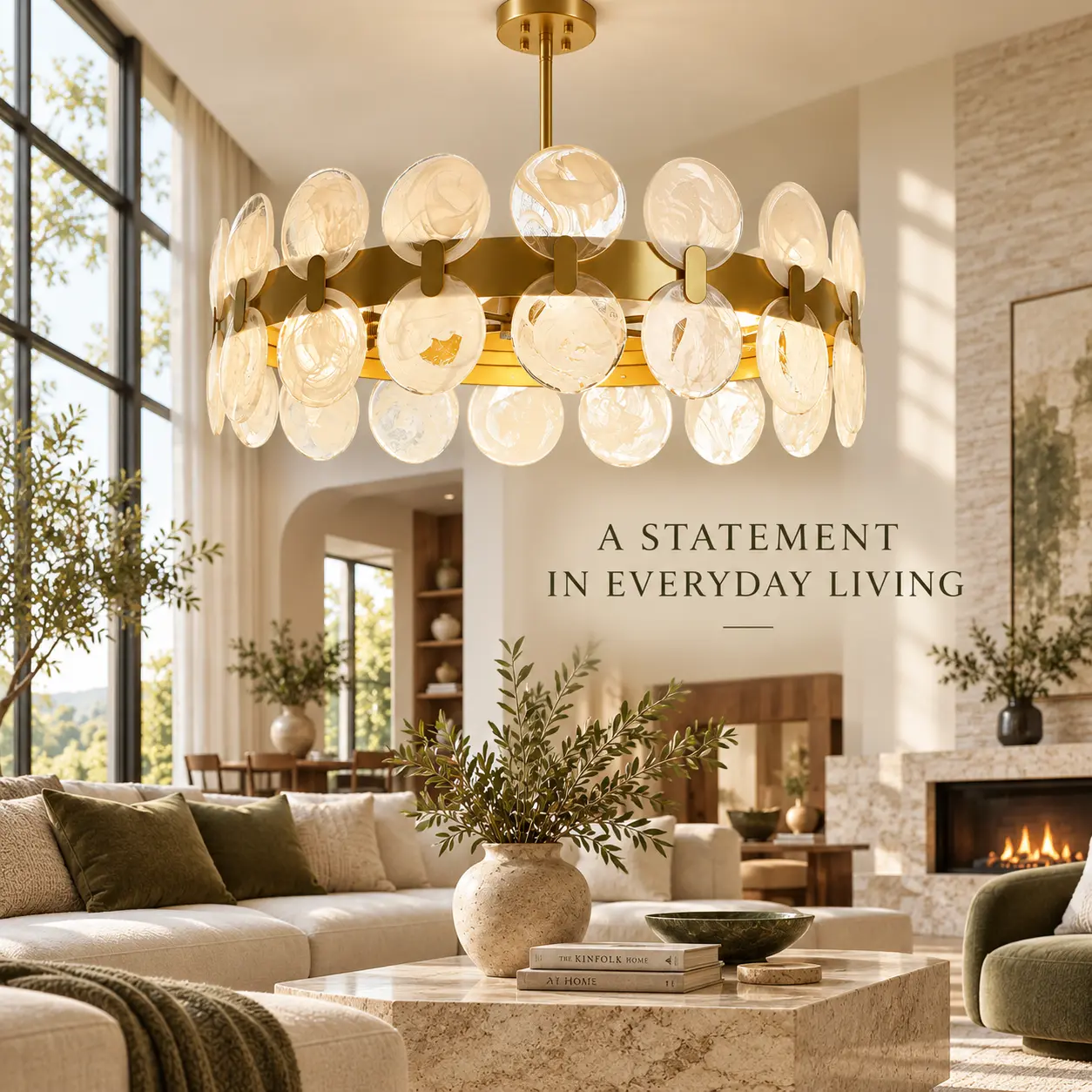 6-Light Cloud Glass Drum Chandelier with Gold Finish: living Room Statement Lighting