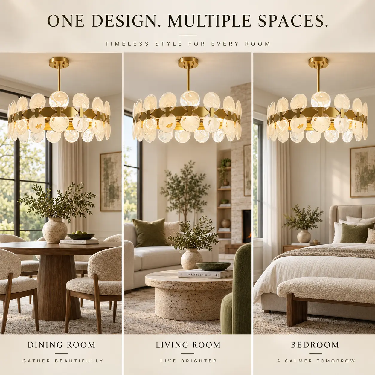 6-Light Cloud Glass Drum Chandelier with Gold Finish: multi-Room Lifestyle Use