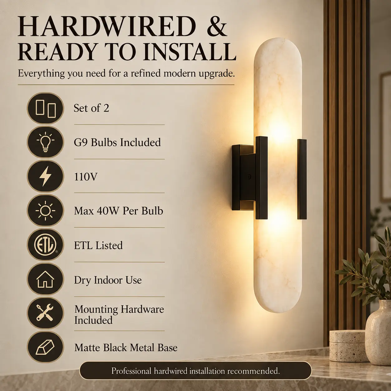 Alabaster 2-Light Wall Sconces with G9 Bulbs, Set of 2: g9 Bulb Compatibility