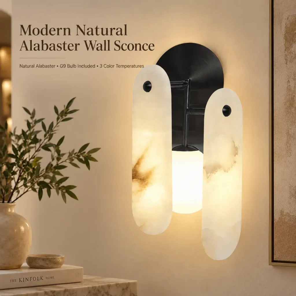 Natural Alabaster Wall Sconce with 3 Color Temperatures