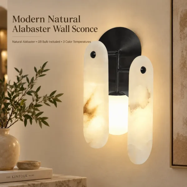 Natural Alabaster Wall Sconce with 3 Color Temperatures
