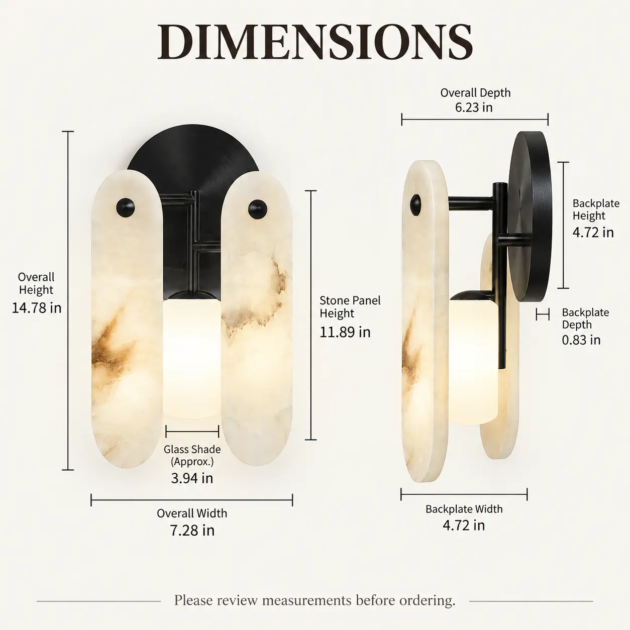 Natural Alabaster Wall Sconce with 3 Color Temperatures: dimensions