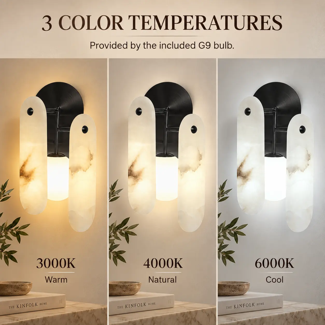 Natural Alabaster Wall Sconce with 3 Color Temperatures: three Color Temperatures