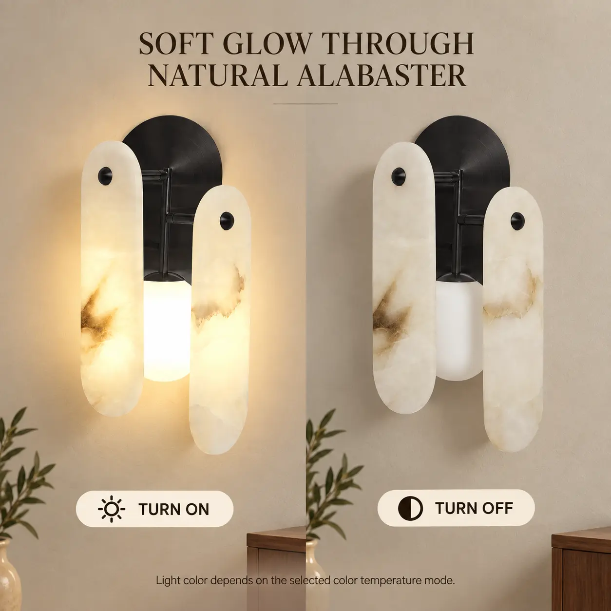 Natural Alabaster Wall Sconce with 3 Color Temperatures: soft Alabaster Glow
