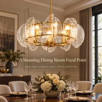 6-Light Hammered Glass Disc Chandelier with Gold Finish: hammered Glass Chandelier Product View
