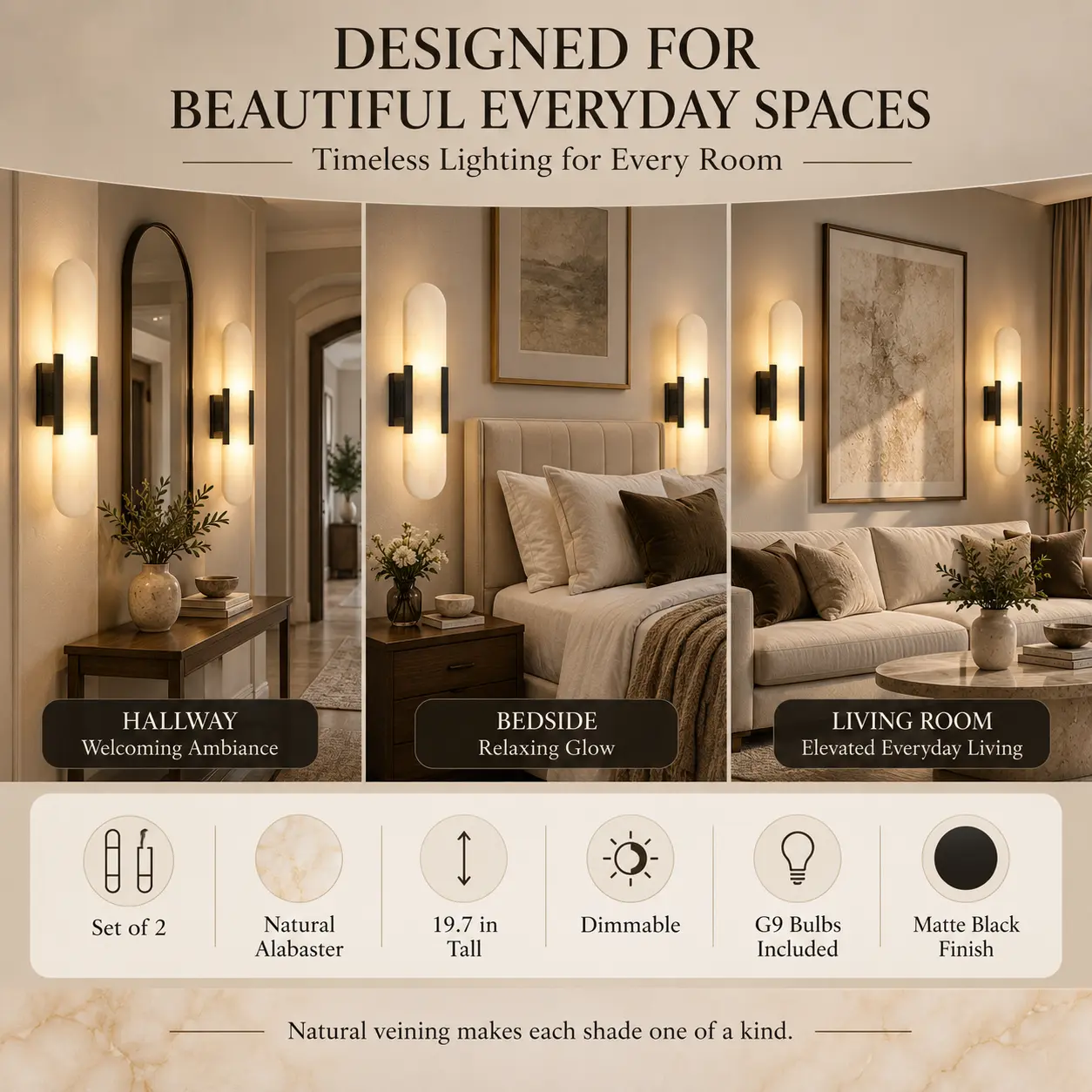 Alabaster 2-Light Wall Sconces with G9 Bulbs, Set of 2: dual-Directional Glow