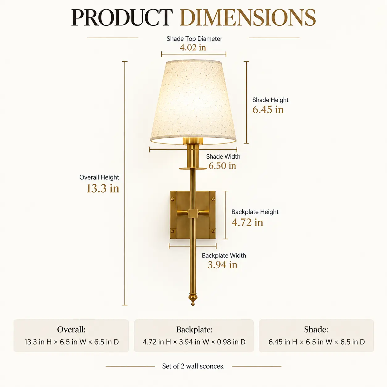 Cordless Wall Sconce Set of 2 – Rechargeable Battery Wall Lights with Remote: dimensions
