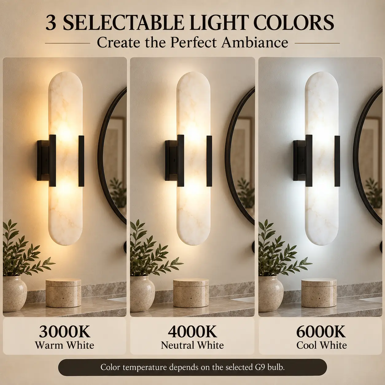 Alabaster 2-Light Wall Sconces with G9 Bulbs, Set of 2: three Selectable Light Colors