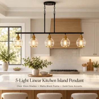 5-Light Kitchen Island Pendant with Clear Glass Shades