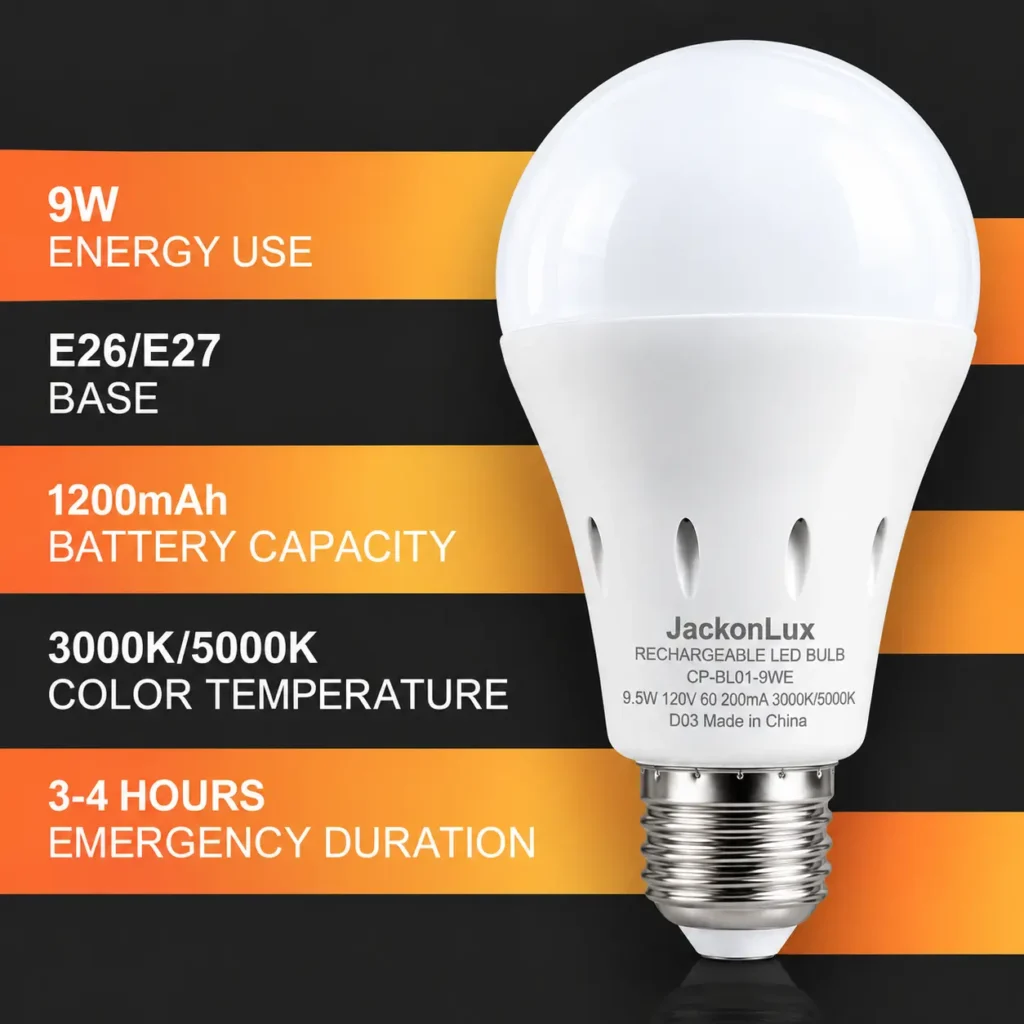 Rechargeable Emergency Light Bulbs for Power Outages: 8-Pack Specifications