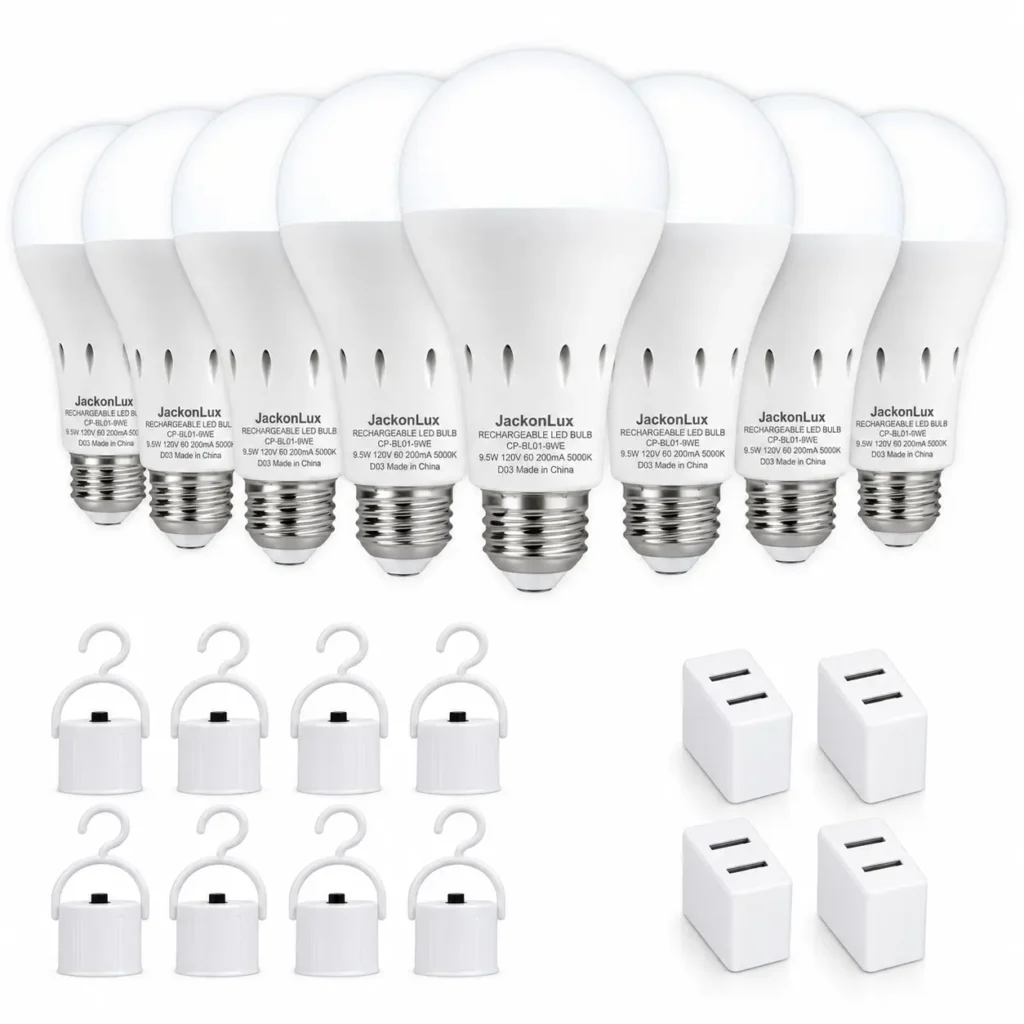 Rechargeable Emergency Light Bulbs for Power Outages: 8-Pack 5000K Product View